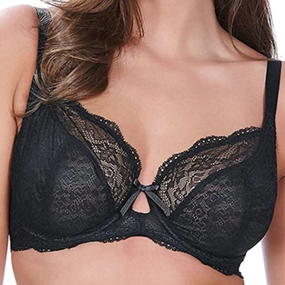 Freya Underwire Plunge Black Lace Bra NWT